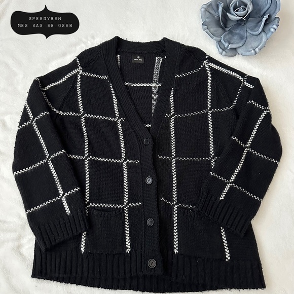 Anine Bing Sweaters - ANINE BING Kurt Cardigan Black & White Plaid Large